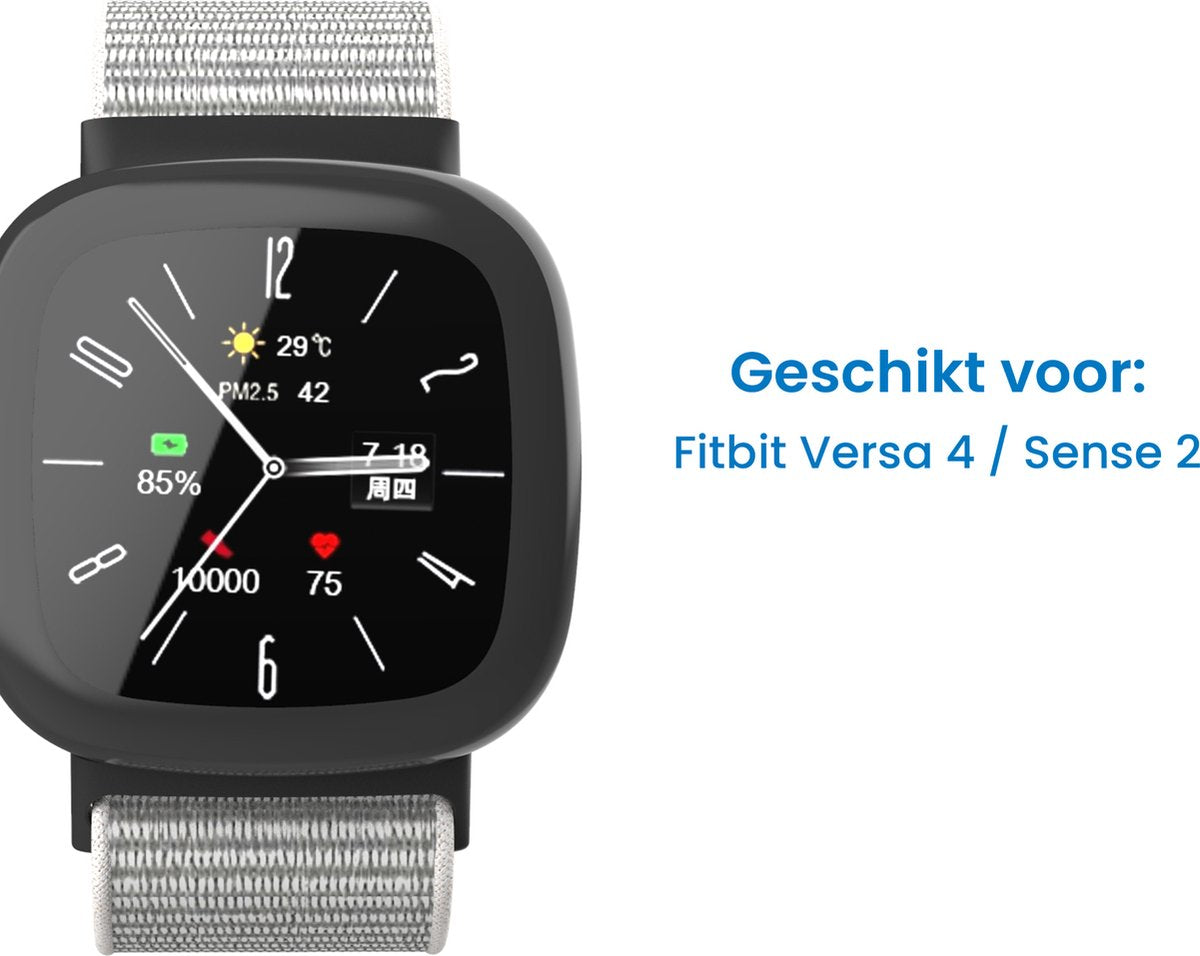 YONO Nylon Velcro Bandje geschikt voor Fitbit Versa 4 / Sense 2 - Lichtgrijs