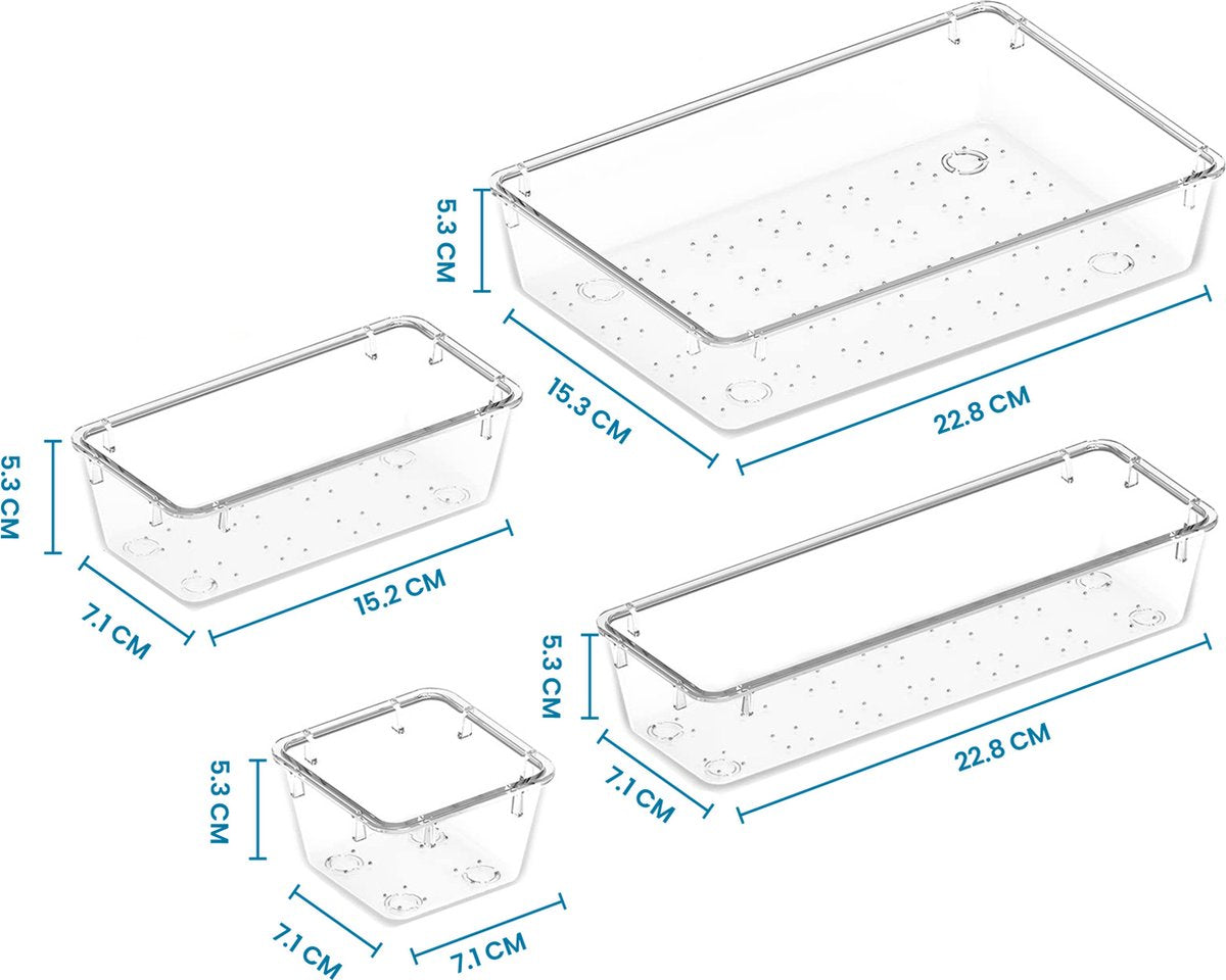 YONO Lade Organizer Bakjes - Opbergsysteem Verdeler Multifunctioneel - Keuken - Make Up Lades - Badkamer - Bureau - Gereedschap - Transparant - 25 stuks