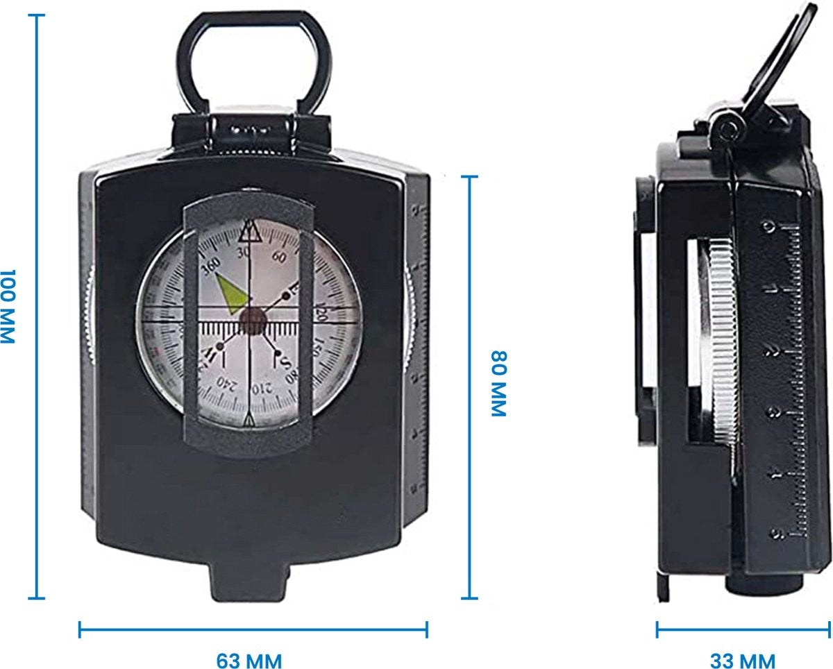 YONO Militair Kompas - Inklapbaar Kaart Compass voor Outdoor en Survival - Professioneel Metalen Design met Kaartlezer - Zwart