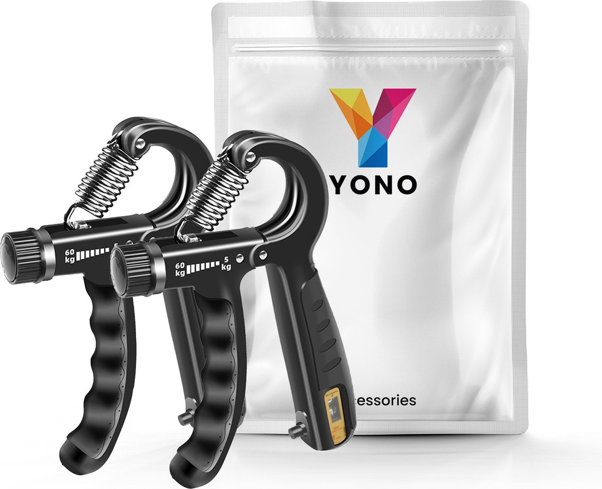 YONO Handtrainer Set - Handknijper Verstelbaar 10 tot 60 kg - Vingertrainer met Teller - Armtrainer - Knijphalter - Onderarm Grip Trainer - 2 Stuks