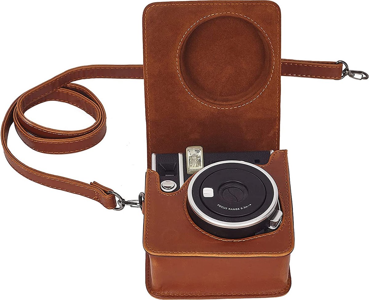 YONO Case geschikt voor Fujifilm Instax Mini 40 - Hoes met Draagriem - Cameratas - Bruin