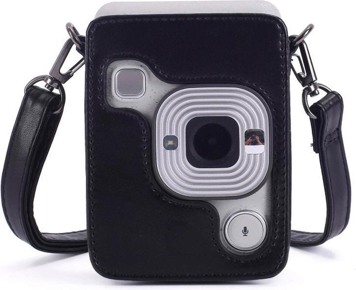 YONO Vintage Case geschikt voor Fujifilm Instax LiPlay - Leren Hoesje met Draagriem – Zwart