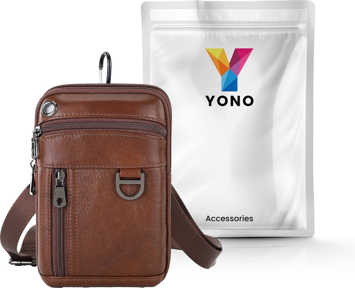 YONO Telefoontasje Leer - Crossbody Schouder Tas - Bruin