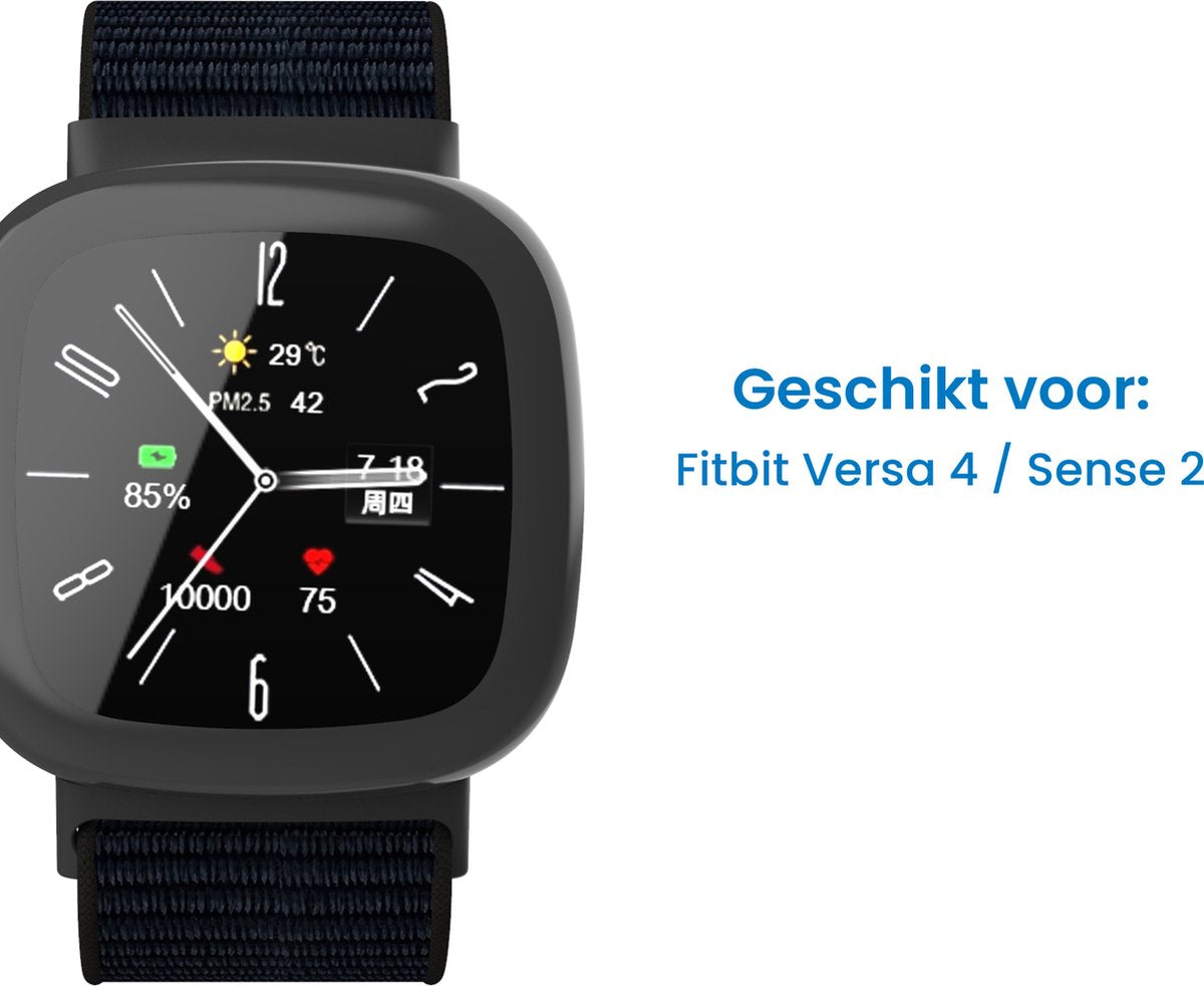 YONO Nylon Velcro Bandje geschikt voor Fitbit Versa 4 / Sense 2 - Zwart