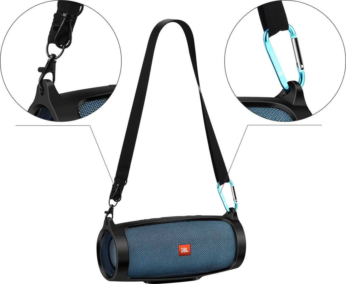 YONO Siliconen Hoes geschikt voor JBL Charge 4 - Case met Draagriem en Clip - Beschermhoes - Zwart