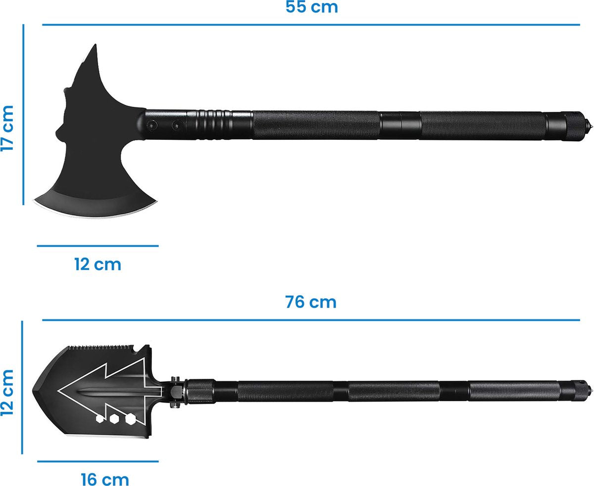 YONO Survival Schep en Bijl - Vouwschep - Opvouwbare Kit Outdoor en Camping - Zwart