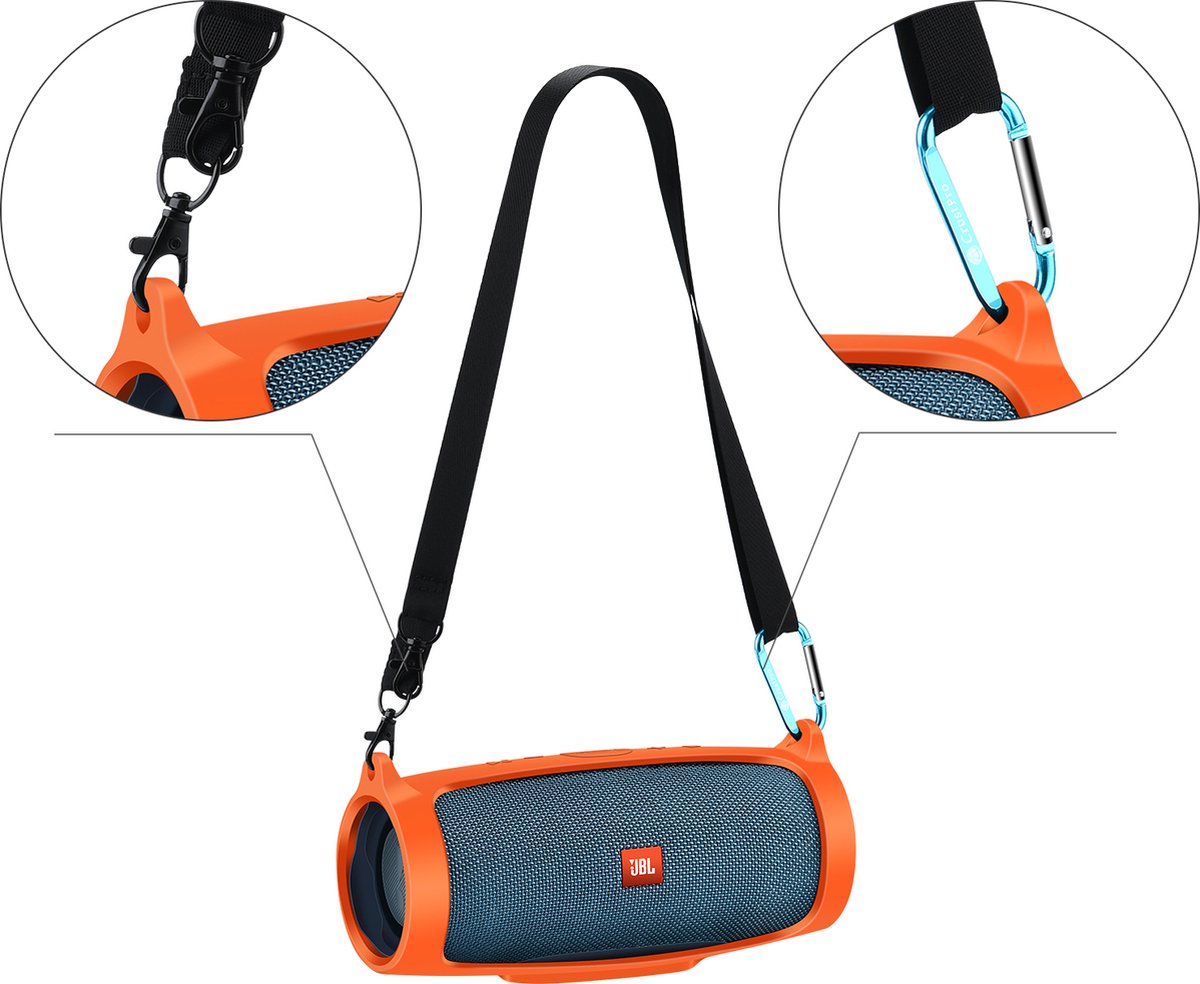 YONO Siliconen Hoes geschikt voor JBL Charge 4 - Case met Draagriem en Clip - Beschermhoes - Oranje