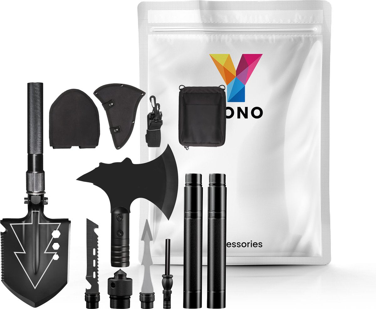 YONO Survival Schep en Bijl - Vouwschep - Opvouwbare Kit Outdoor en Camping - Zwart