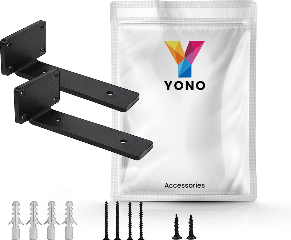 YONO Plankdragers Metaal - Zwevende Plankhouder Wandsteun - 20cm - Zwart - 2 Stuks