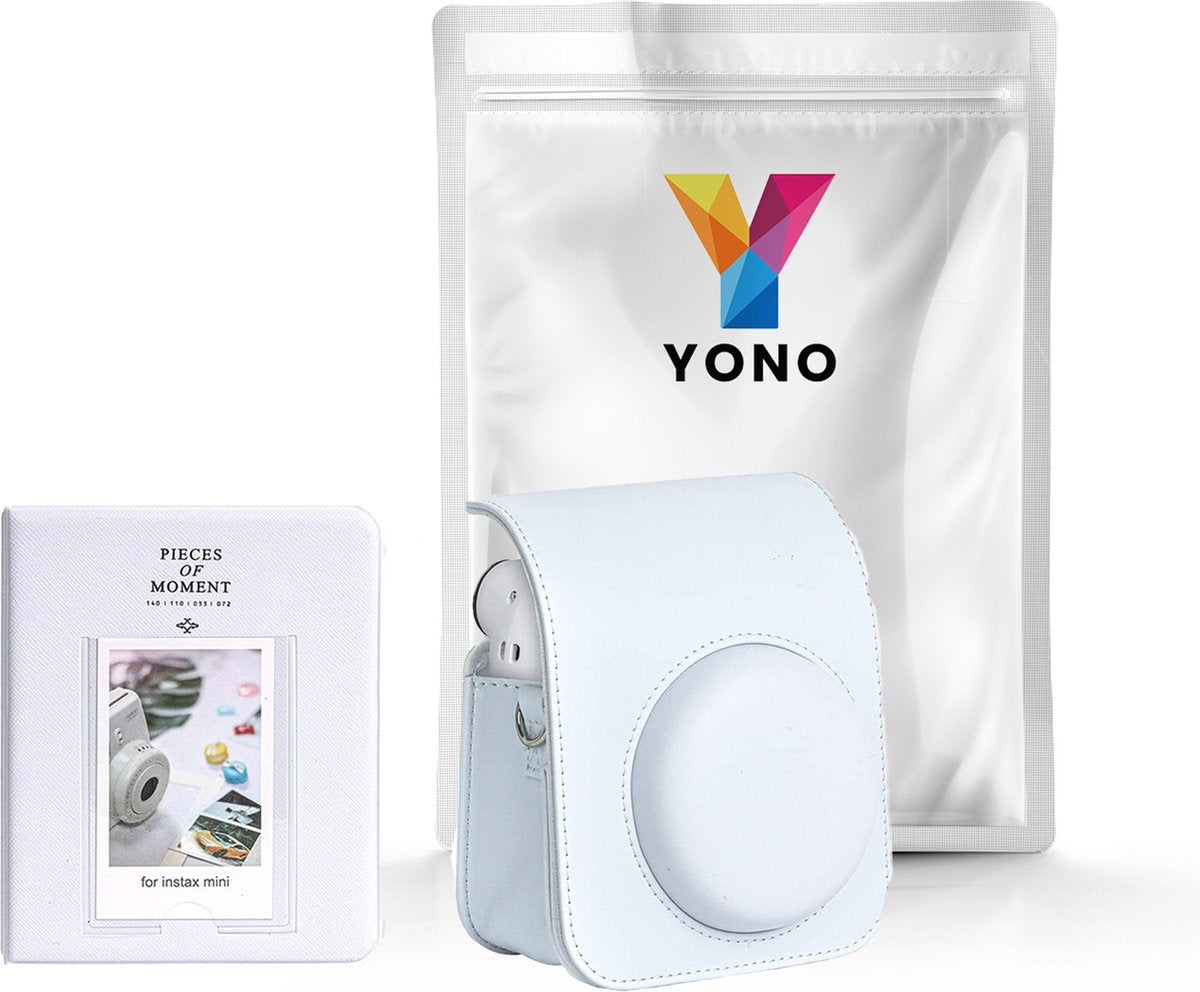 YONO Accessoires Set geschikt voor Fujifilm Instax Mini 12 - Camera Tas met Draagriem - Hoesje en Fotoalbum - Klei Wit