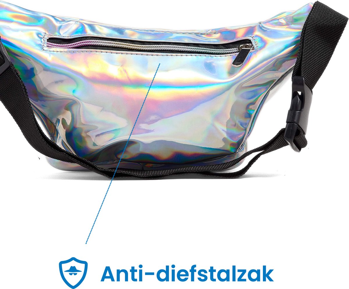 YONO Fanny Pack Holografisch - Heuptasje geschikt voor Festival / Reizen - Telefoontasje Crossbody - Buideltasje voor Dames en Heren - Zilver