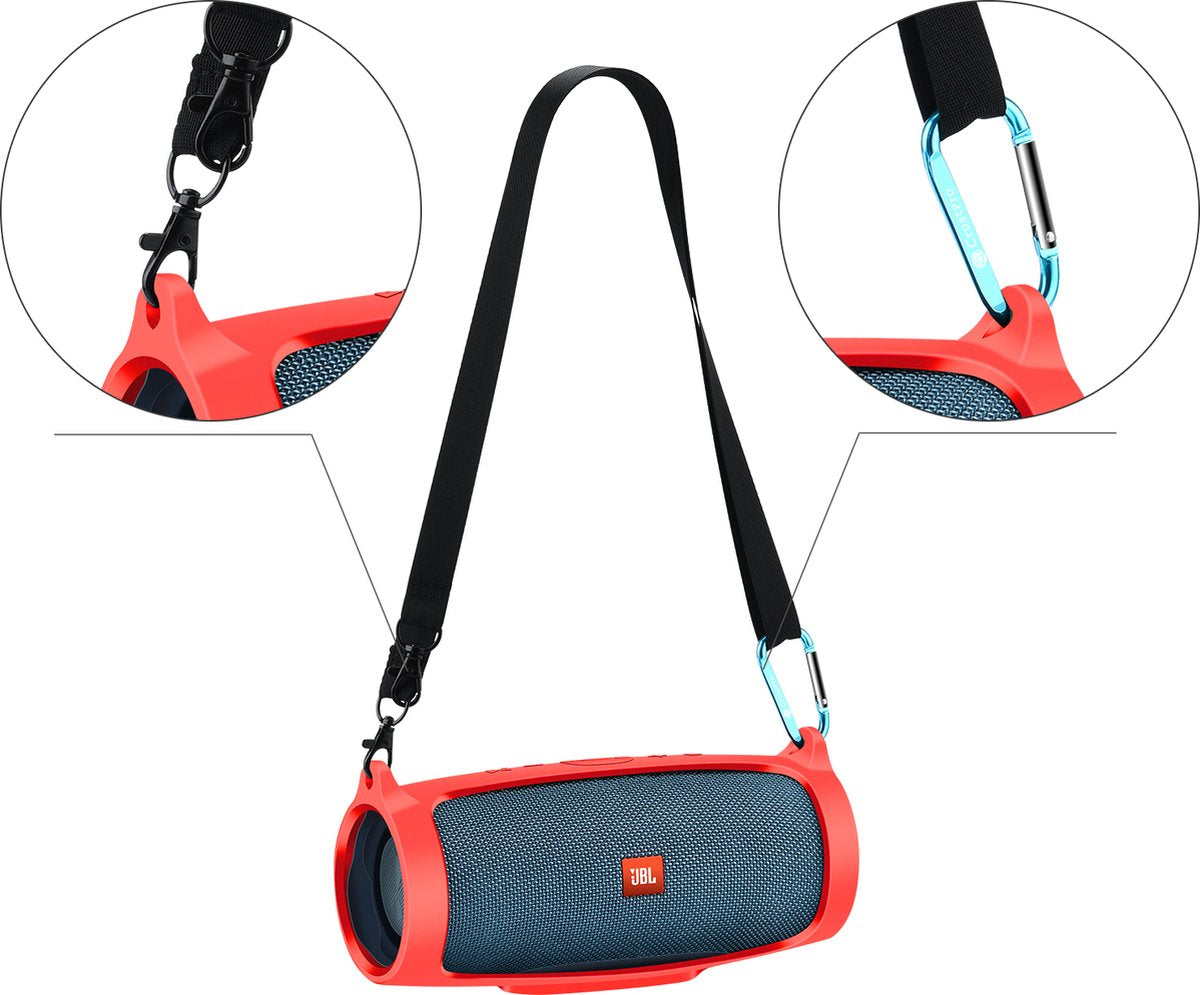 YONO Siliconen Hoes geschikt voor JBL Charge 4 - Case met Draagriem en Clip - Beschermhoes - Rood