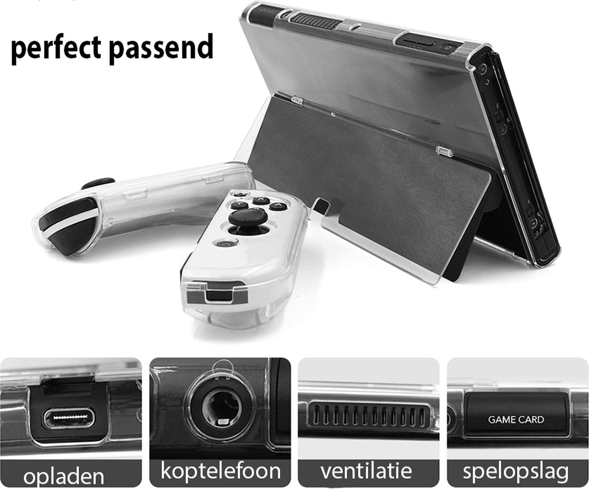 YONO Accessoires Set geschikt voor Nintendo Switch OLED - Grip Case met Thumb Grips - Siliconen Houder geschikt voor Joy Con - Bescherm Hoes - Standaard - Screen Protector Set - 17in1