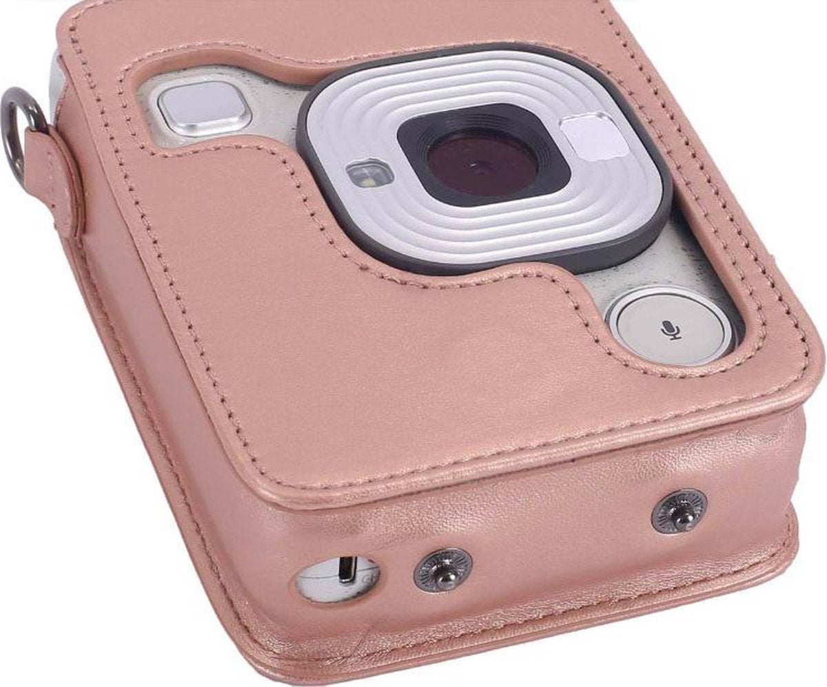 YONO Vintage Case geschikt voor Fujifilm Instax LiPlay - Leren Hoesje met Draagriem – Rose Gold