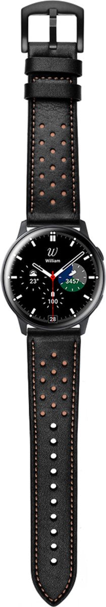 YONO Leer Air Bandje 20mm - Leren Horlogebandje geschikt voor Samsung Galaxy Watch 7/6/5 / Pro / 4 / 3 / Active 2 - Polar Ignite / Unite – Huawei - Zwart