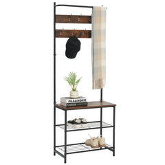 YONO Kapstok Staand met Schoenenrek - Vintage - Zwart