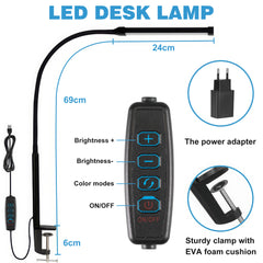 YONO Bureaulamp met Klem - LED Bureau Lamp - Flexibel Verstelbaar - Verlichting Dimbaar - Klemlamp - Bedlamp - Zwart