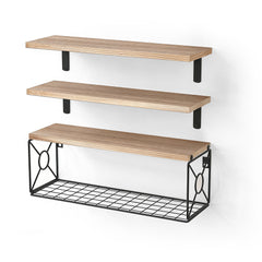 YONO Wandrek en Wandplanken Zwevend - 3 Planken - Hout en Metaal