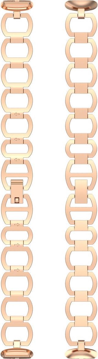 YONO Gevlochten Schakel Bandje geschikt voor Fitbit Luxe - Vervangende RVS Armband - Rose Gold