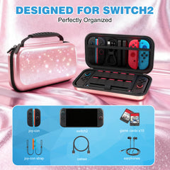YONO Hard Case geschikt voor Nintendo Switch 2 - Glitter Roze