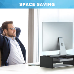 YONO Monitor Standaard - Beeldscherm Verhoger met Telefoon Houder - Bureau Organizer - Hout - Zwart