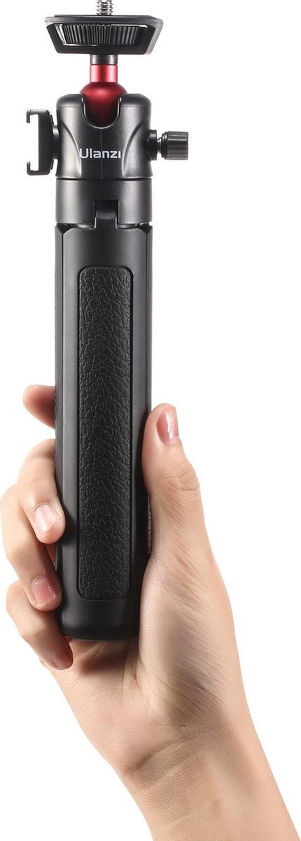 Ulanzi MT-16 Vlog-Statief, Camerahouder & Selfiestick - Uitschuifbaar tot 44 cm - Voor smartphone en camera - met Cold Shoe Mount - Zwart/Rood