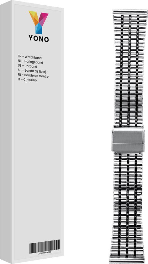 YONO Miami Schakel Bandje 20mm - Metalen Horlogebandje geschikt voor Samsung Galaxy Watch 7/6/5 / Pro / 4 / 3 / Active 2 - Polar Ignite / Unite – Huawei - Zilver / Zwart