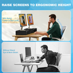 YONO Monitor Standaard 2 Schermen - Beeldscherm Verhoger met Telefoon Houder - Bureau Organizer - Verstelbaar - Hout - Zwart