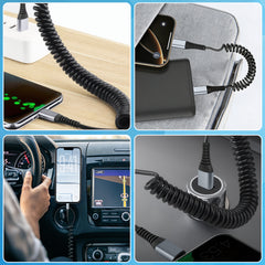 YONO Uitrekbare Krulkabel - USB C naar USB C - Geschikt voor Auto - 1.5 Meter