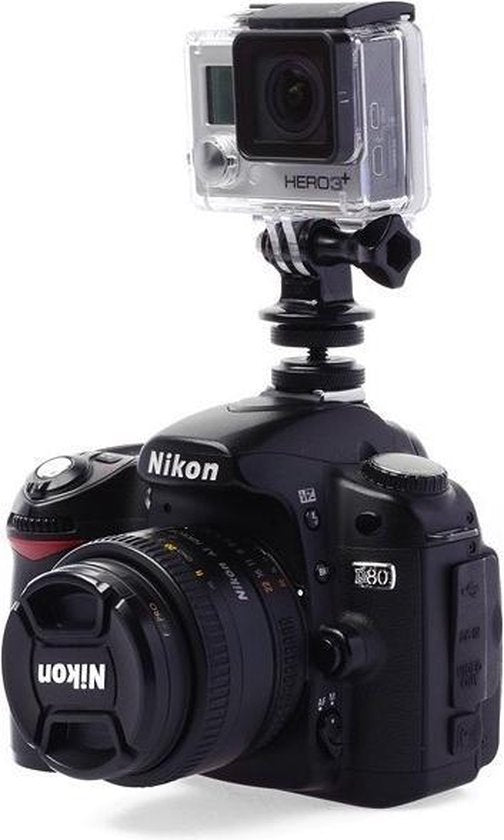 YONO Hot Shoe Mount geschikt voor GoPro Camera - Inclusief Adapter en Schroef - Zwart