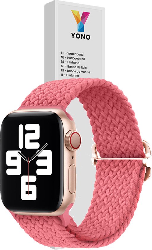 YONO Gevlochten Nylon Stretch Bandje geschikt voor Apple Watch - 42 / 44 / 45 / 49 mm - Roze