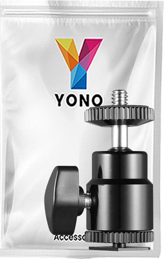 YONO Cold Shoe Adapter Mount voor Camera - Balhoofd Statiefkop 360 Graden Roteerbaar voor Statief met 1/4 Schroef Aansluiting - Zwart
