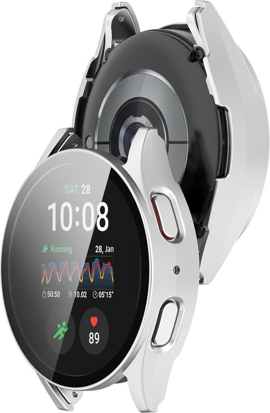 YONO Hoesje geschikt voor Samsung Galaxy Watch 7 - 44mm - Screenprotector Case - Glas - Zilver