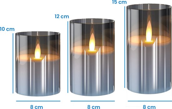 YONO Led Kaarsen met Bewegende Vlam - 3 Stuks - Afstandsbediening - Timer - Dimfunctie - Dinerkaarsen - Flikkerende Kaars op Batterijen - Rookglas