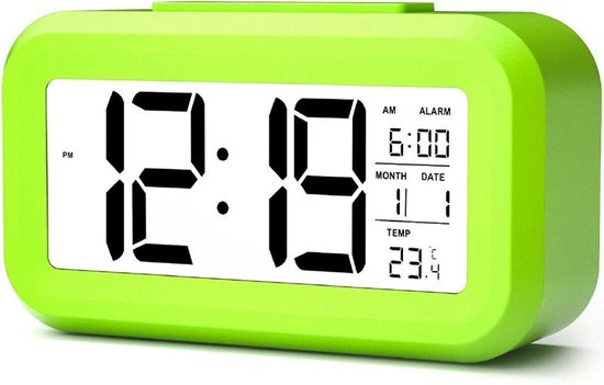 YONO Alarmklok - Digitale Wekker - Klok Slaapkamer - Kinderen en Volwassenen - Snooze Functie - Groen