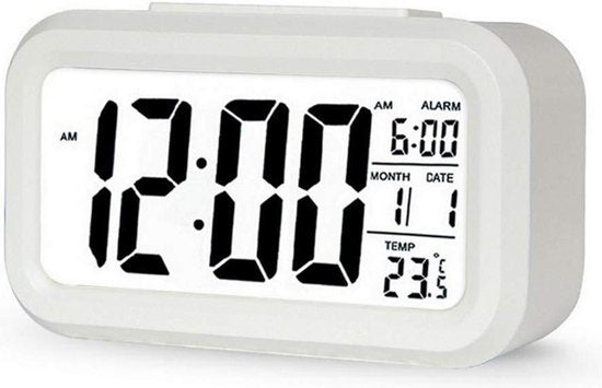 YONO Digitale Wekker - Alarm Klok met Temperatuur, Kalender en LED Verlichting - Wit