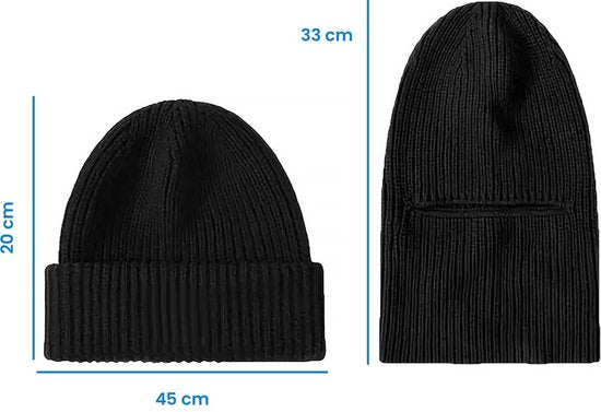 YONO Muts en Balaclava - Beanie en Bivakmuts in 1 - Heren - Dames - Ski Mask Winter - Zwart