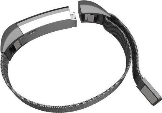 YONO Milanees Bandje Zwart geschikt voor Fitbit Alta HR - Vervangende RVS Armband met Magneetsluiting – Large