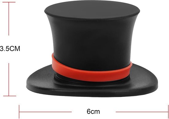Wijnstopper Hoed - Wijnstop Grappig - Flessenstop - Wijndop - Flesafsluiter - Zwart