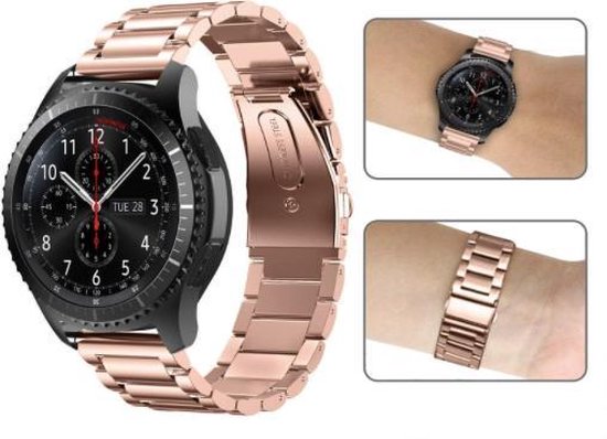 YONO Metalen Band Rose Gold geschikt voor Samsung Gear S3 en Galaxy Watch 46mm – Vervangende Schakel Armband