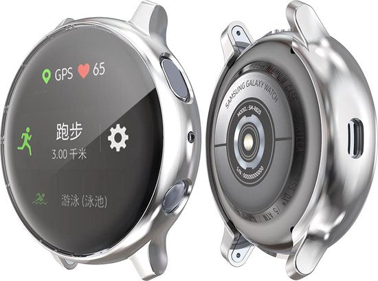 YONO Full Cover Bumper geschikt voor Samsung Galaxy Watch Active 2 44mm – Siliconen Case Screenprotector Hoesje – Zilver