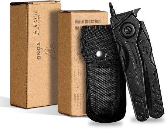 YONO Multitool Zakmes 20in1 - Multifunctioneel Survival Mes en Tang - Gereedschap Outdoor - Jachtmes - RVS - Zwart