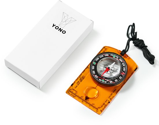 YONO Plaatkompas - Kaartkompas - Kompas met Liniaal en Vergrootglas - Waterdicht - Oranje