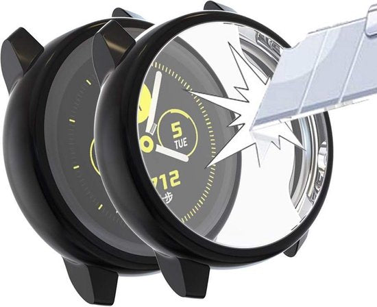 YONO Full Cover Bumper geschikt voor Samsung Galaxy Watch Active 2 40mm – Siliconen Case Screenprotector Hoesje – Zwart