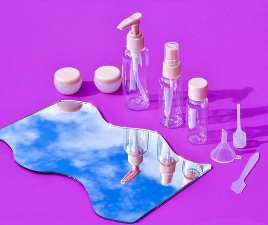 YONO Reisflesjes Set - Navulbare Reisflacons in Verschillende Maten met Toilettas - Spray Flesjes en Cosmetica Potjes voor Handbagage Vliegtuig - 8in1