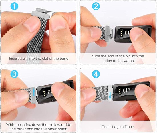 YONO Bandje geschikt voor Fitbit Inspire/HR/2 - Milanees - Zwart – Small