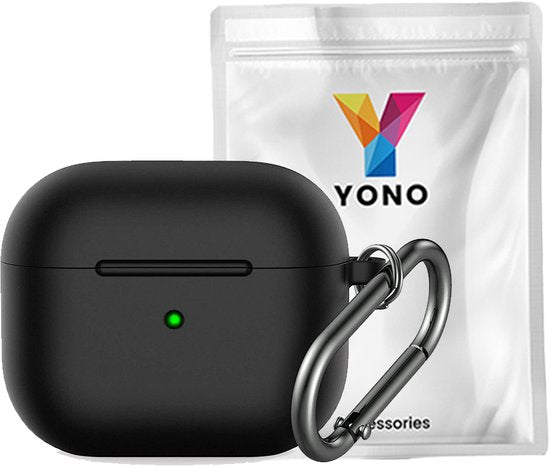YONO Hoesje geschikt voor Apple Airpods 3 - Siliconen Soft Case met Clip - Zwart
