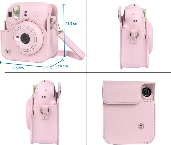 YONO Accessoires Set geschikt voor Fujifilm Instax Mini 12 - Camera Tas met Draagriem - Hoesje en Fotoalbum - Bloesem Roze
