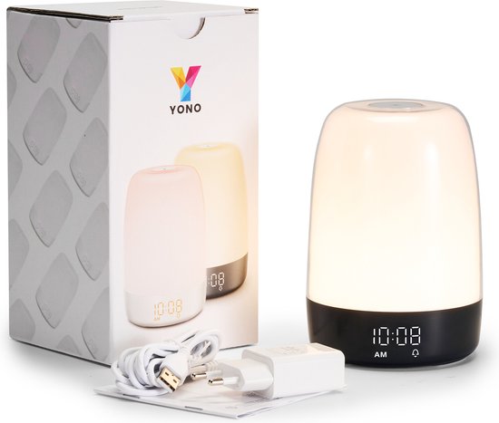 YONO Wake Up Light - Lichtwekker - Digitale Wekker - met 7 Natuurgeluiden - Slaapkamer - Zwart