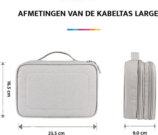 YONO Kabel Organiser Tas Large - Compacte Kabeltas - Opbergtas voor Elektronica en Accessoires - Etui Organizer Case - Lichtgrijs